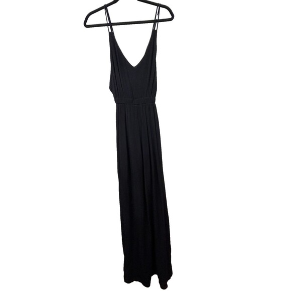 Rokoko Black Strappy Flowy Sleeveless Maxi Dress Sexy Side Slits Open Back LBD S - Picture 2 of 13